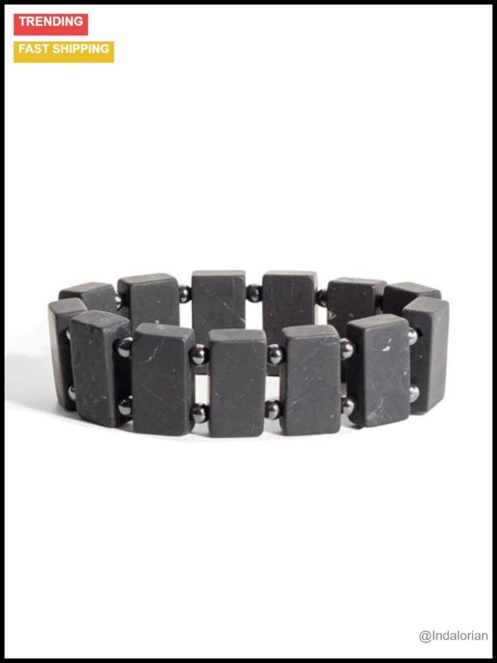 Genuine Shungite Bracelet with Hematite Beads, Elastic Stretch, Men & Women